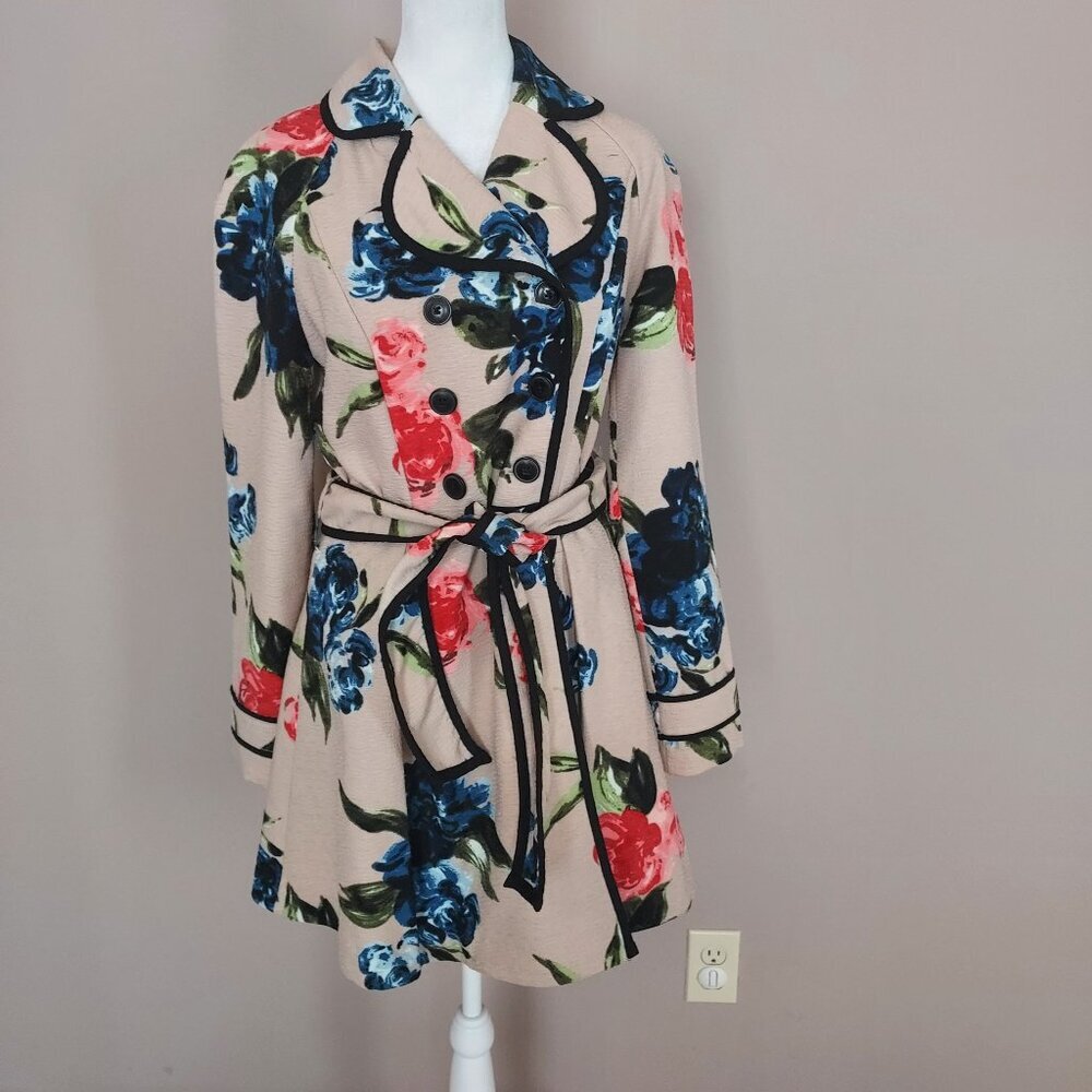 Elle Double Breasted Floral Print Trench Coat Size 4